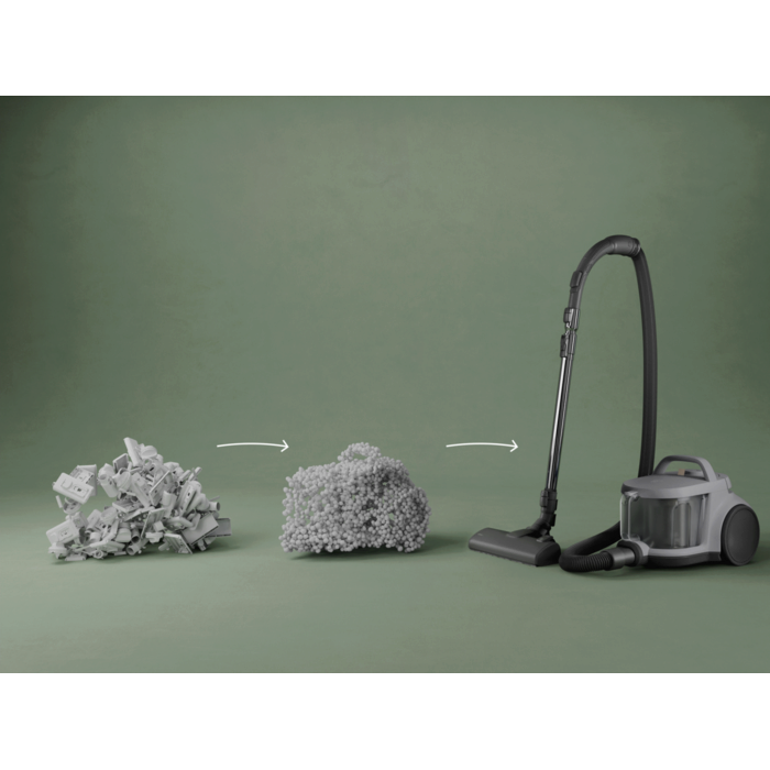Vacuum cleaner and main nozzle made with up to 50% recycled plastic for a more sustainable choice.