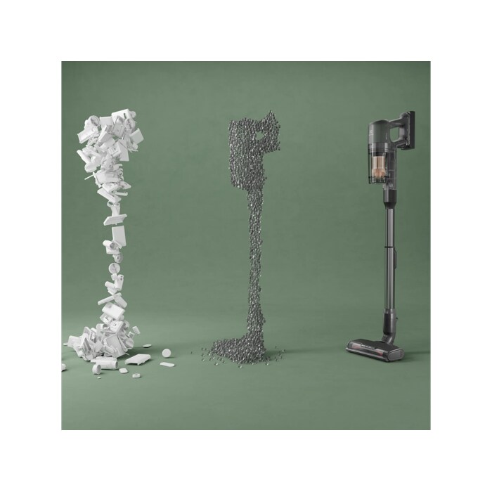 Cordless cleaner made with recycled materials, highlighting sustainability.