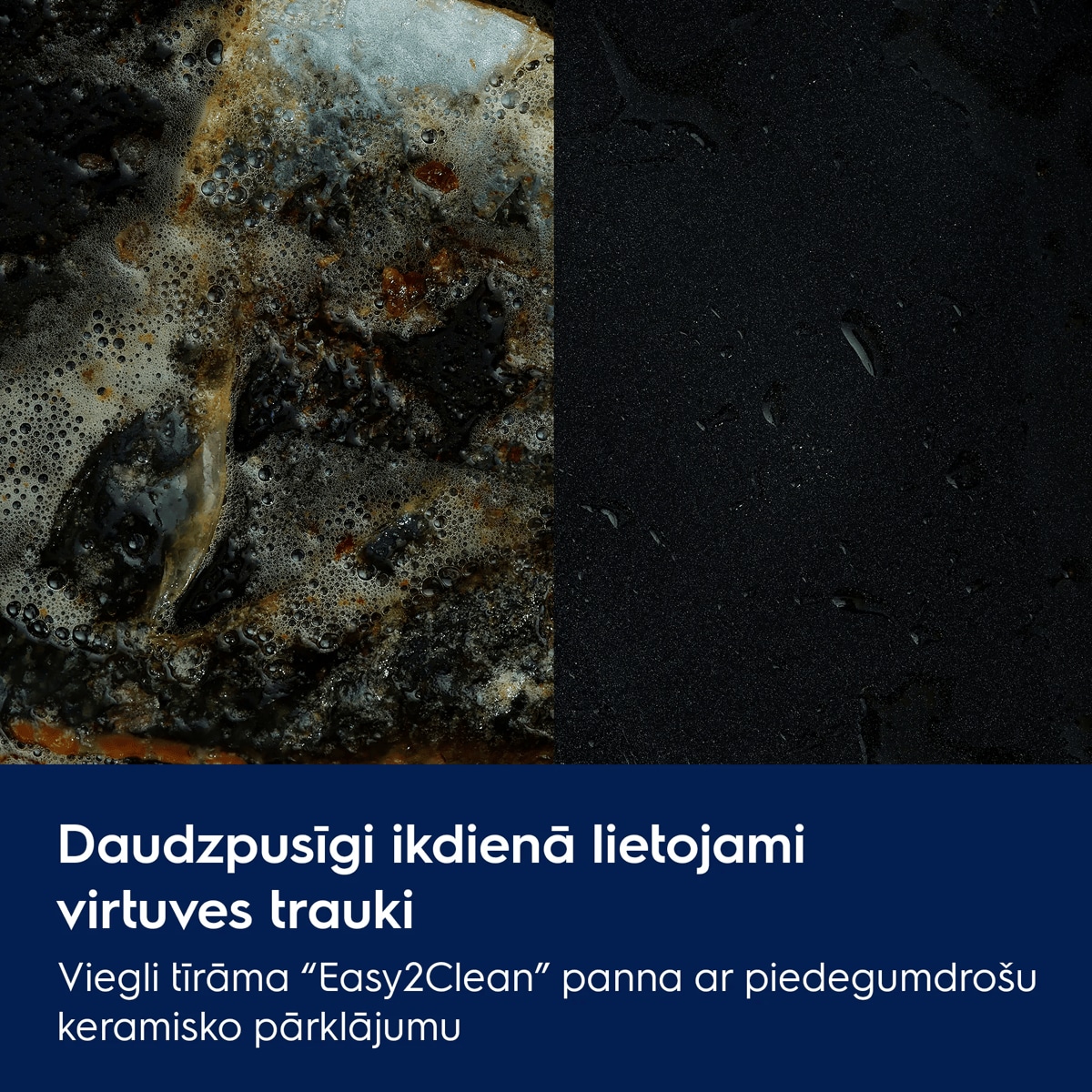 Daudzpusīgi ikdienā lietojami virtuves trauki Viegli tīrāma “Easy2Clean” panna ar piedegumdrošu keramisko pārklājumu