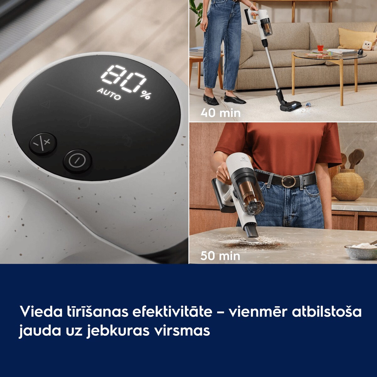 Vieda tīrīšanas efektivitāte – vienmēr atbilstoša jauda uz jebkuras virsmas