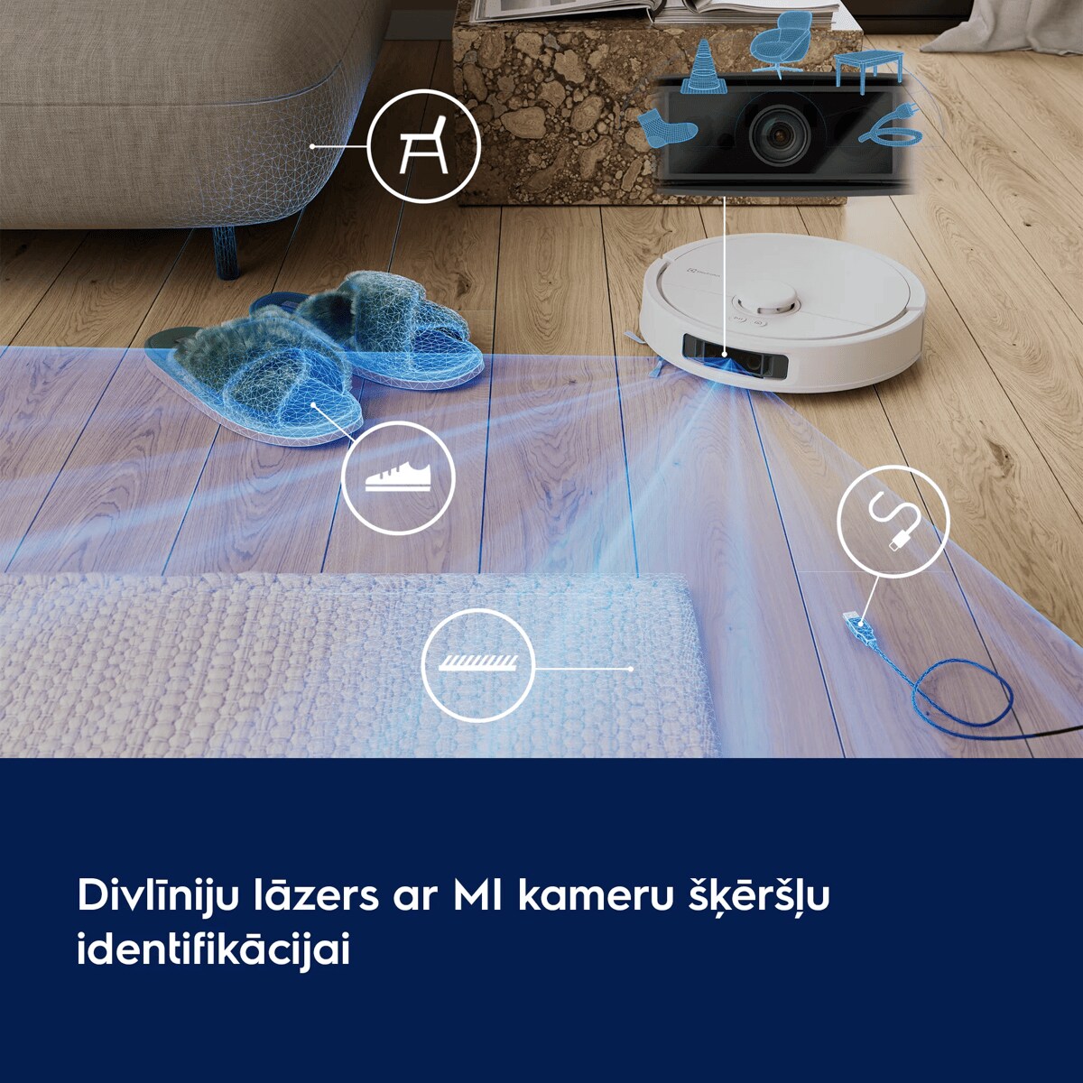 Divlīniju lāzers ar MI kameru šķēršļu identifikācijai
