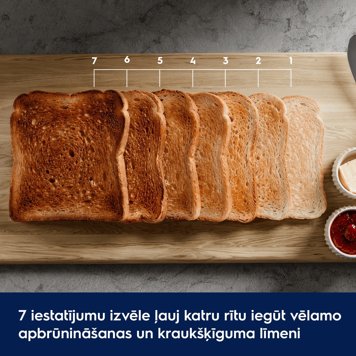 7 iestatījumu izvēle ļauj katru rītu iegūt vēlamo apbrūnināšanas un kraukšķīguma līmeni