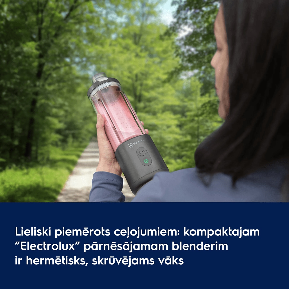 Lieliski piemērots ceļojumiem: kompaktajam ”Electrolux” pārnēsājamam blenderim ir hermētisks, skrūvējams vāks